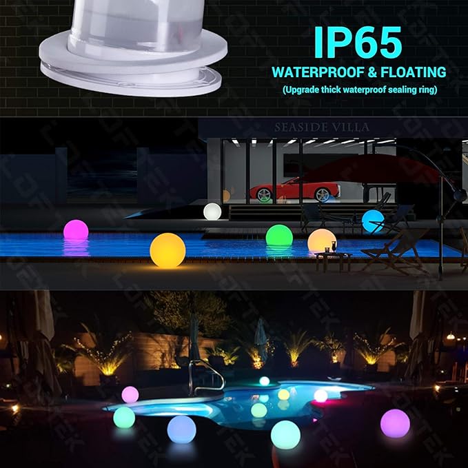 LOFTEK Floating Pool Lights - 6-inch Cordless Ball Light with Remote - 3 Modes & 16 RGB Color