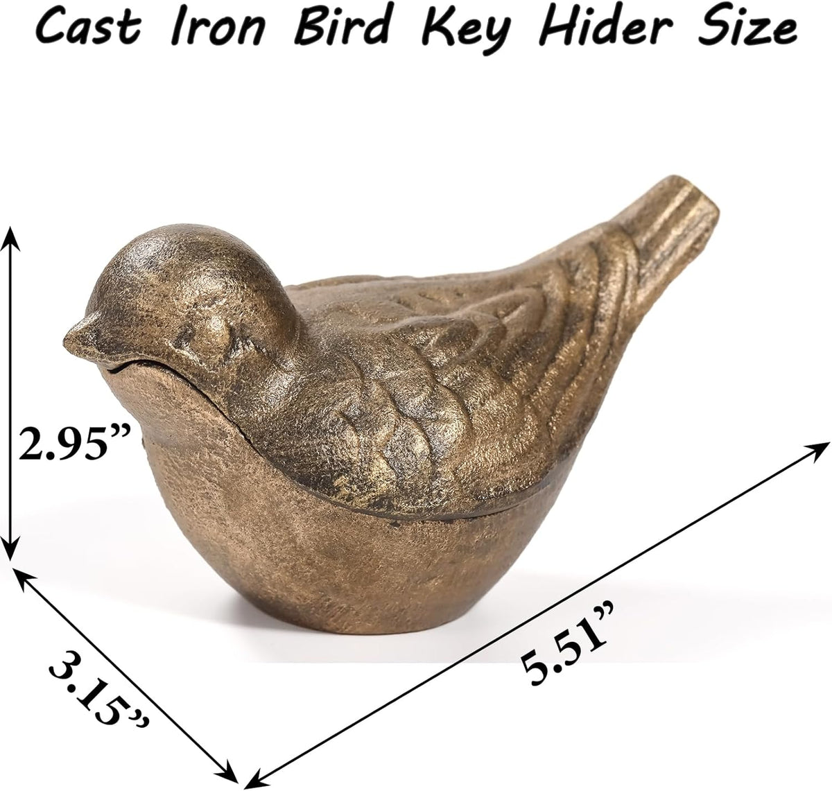 Bird Key Hiders Outside, Cast Iron Outdoor Hidden Keys Holder, Hide a Key Bird Statue, Antique Gold
