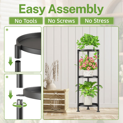 iDavosic.ly 3 Tier Plant Stand Indoor with 10 Inch Wide Tray, Vertical Corner Metal Outdoor Flower