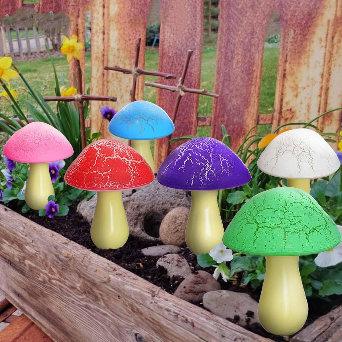 Homeleo 8-Pack Cracked Mushrooms for Garden Decor, Solar Mushroom Lights Outdoor, Super Cute