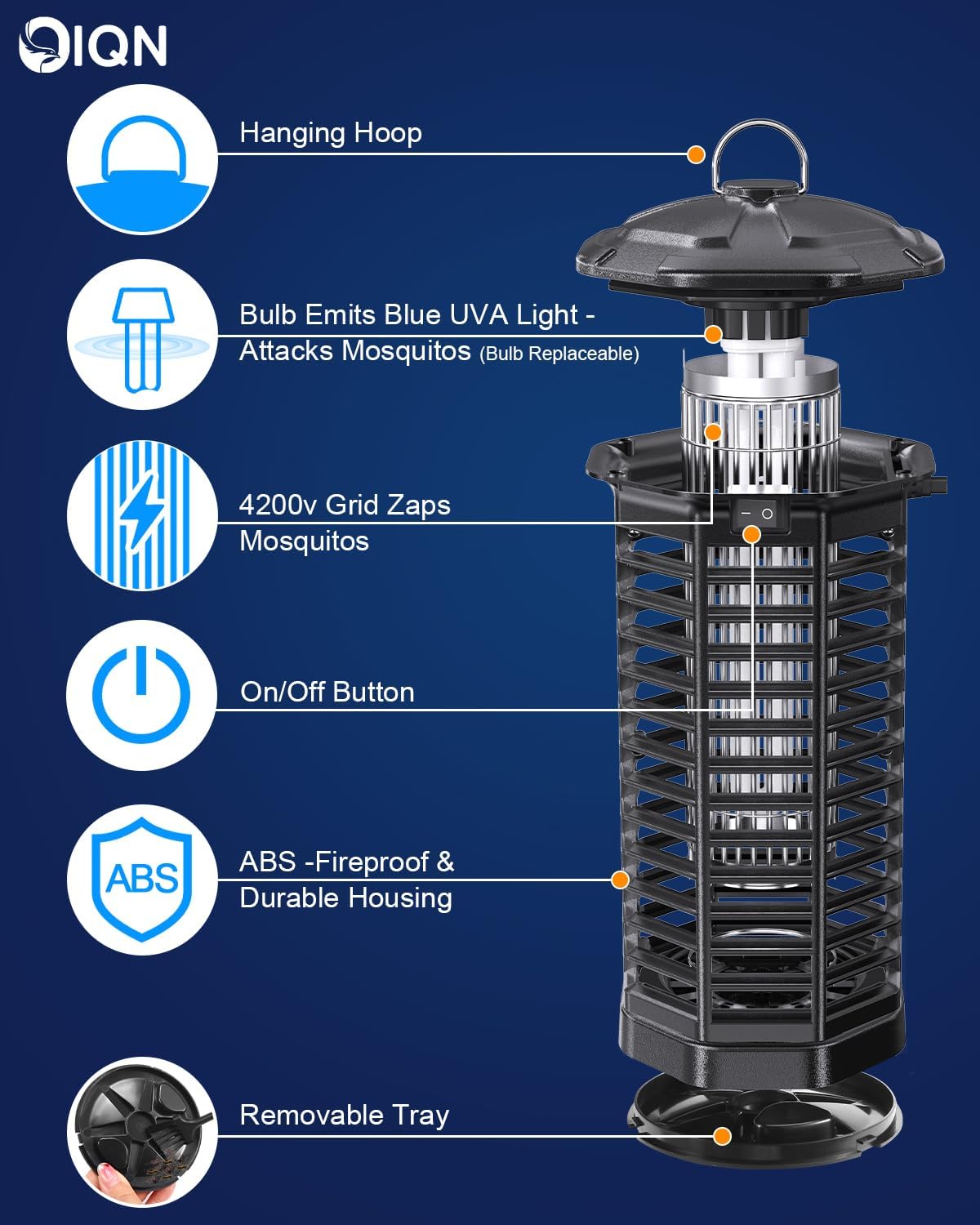 Bug Zapper Outdoor, Plug in Electric Mosquito Fly Zapper w/ 15W Light & 4200V Grid & on/Off Switch