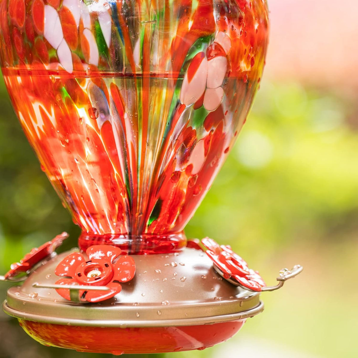 Gifts for Mom 34OZ Hand Blown Glass Hummingbird Feeders for Outdoors Hanging, with Ant Moat Humming