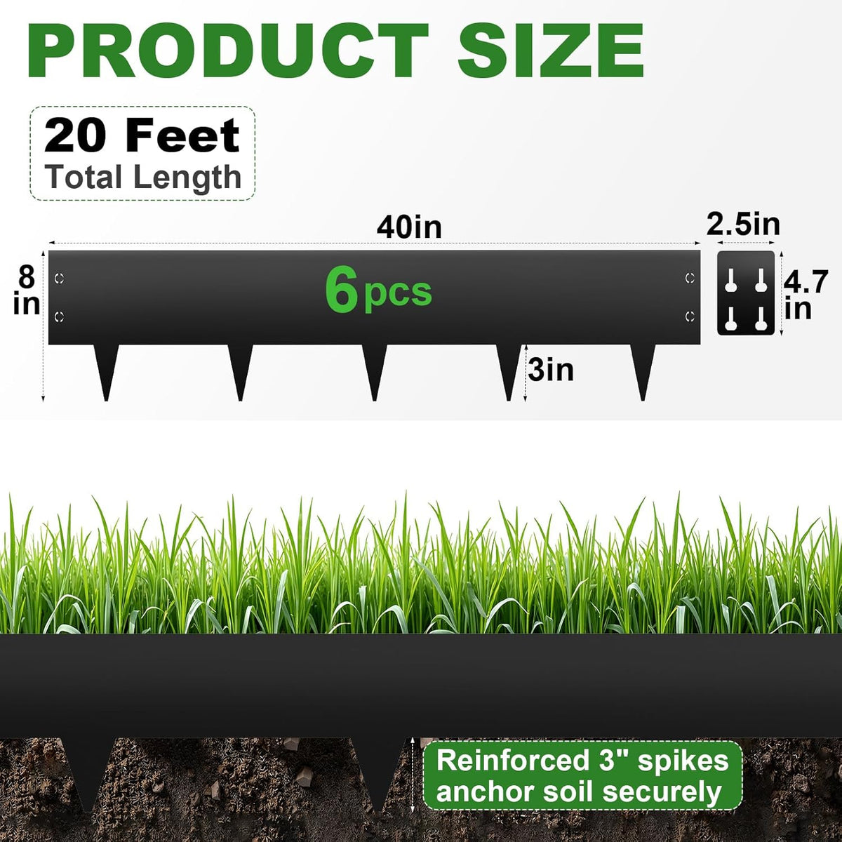 Steel Landscape Edging 6-Pack, 8" H X 40" L Bendable Metal Edging for Landscaping, No-Dig Metal