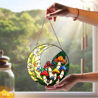 7.8" Mushrooms Stained Glass, Suncatcher for Window Hanging, Suncatcher Art Decor for Home Garden