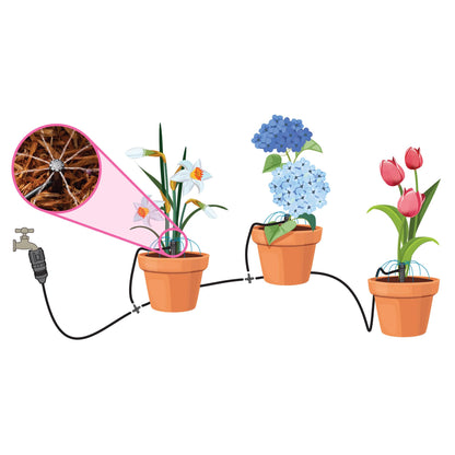 Rain Bird POTTEDKIT Drip Irrigation Kit, Full Circle, 1/4"