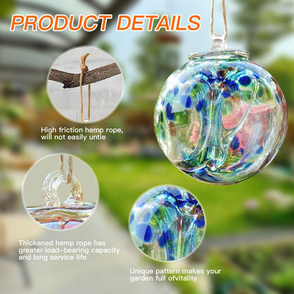 YaoYuan 4 Inch Garden Hanging Gazing Ball Hand-Blown Glass for Hanging Gardens Window Outdoor