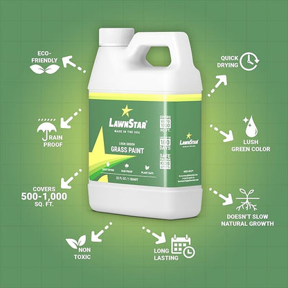 Grass Paint Concentrate (500-1,000 sq ft) - for Dormant, Patchy or Faded Lawn - Lush Green Turf