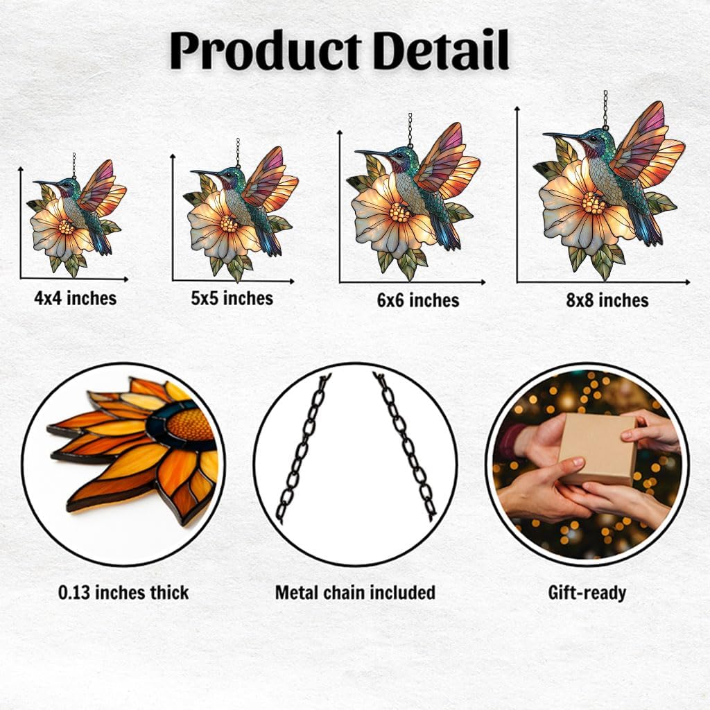 Hummingbird Mosaic Style Acrylic Suncatcher Stained Glass Effect Window Car Hanging Christmas