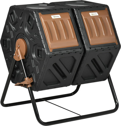 Compost Bin Outdoor, 43 Gallon Dual Chamber Tumbling Composting with Sliding Doors, Large Compost