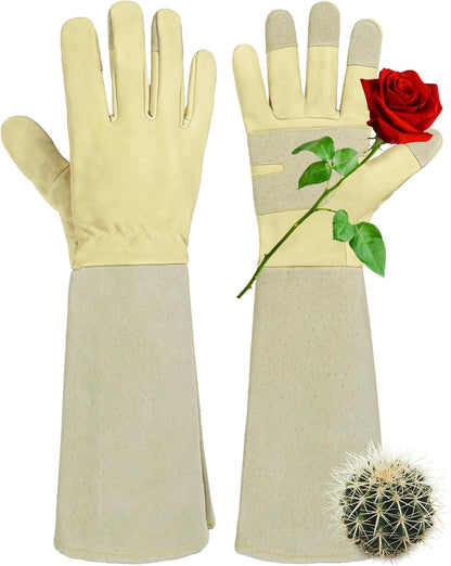 HANDLANDY Rose Pruning Gardening Gloves for Men Women, Thorn Proof Forearm Protection Leather