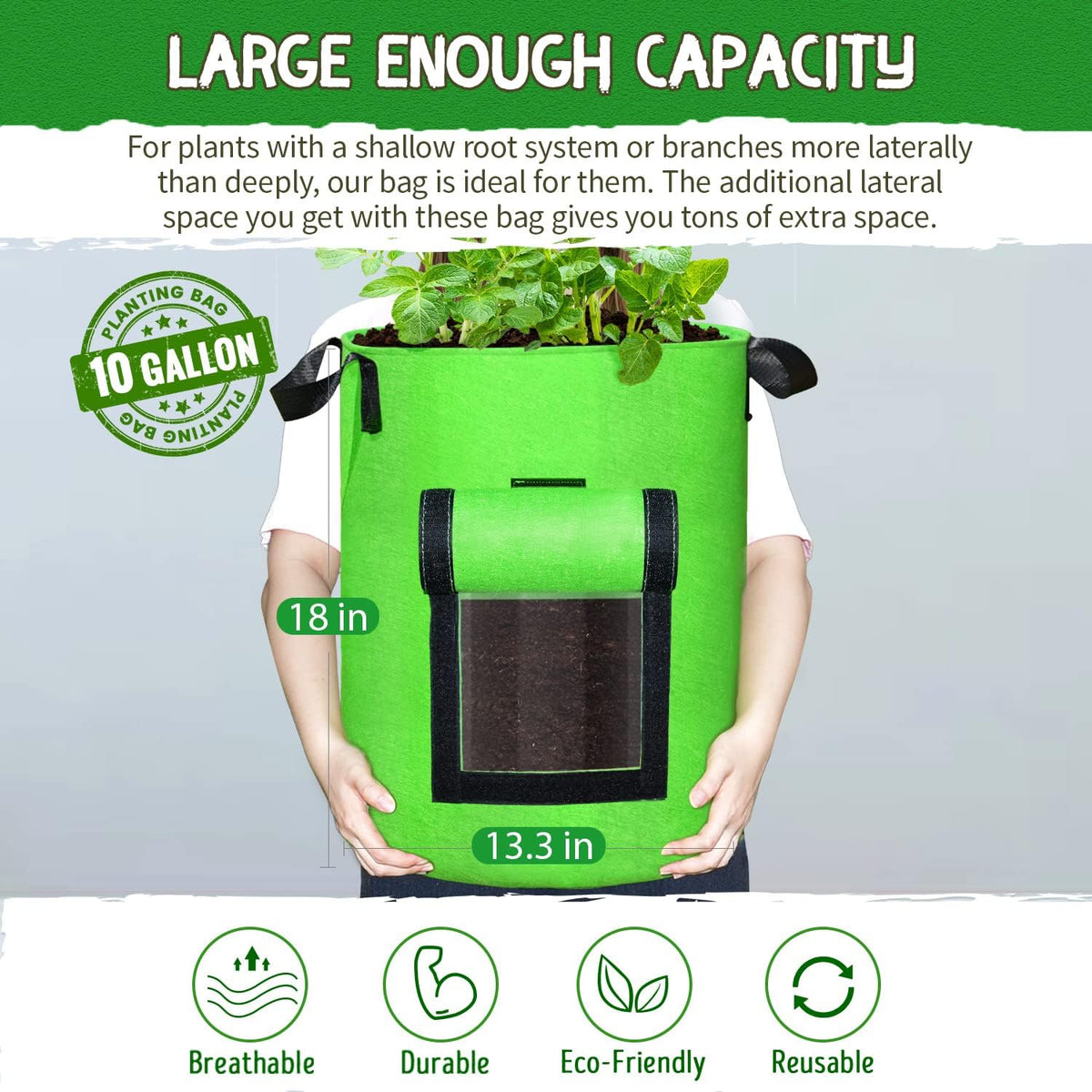 SCENGCLOS 10 Gallon Potato Grow Bags, 6 Pack, Two-Sided Transparent Flap, Breathable Non-Woven
