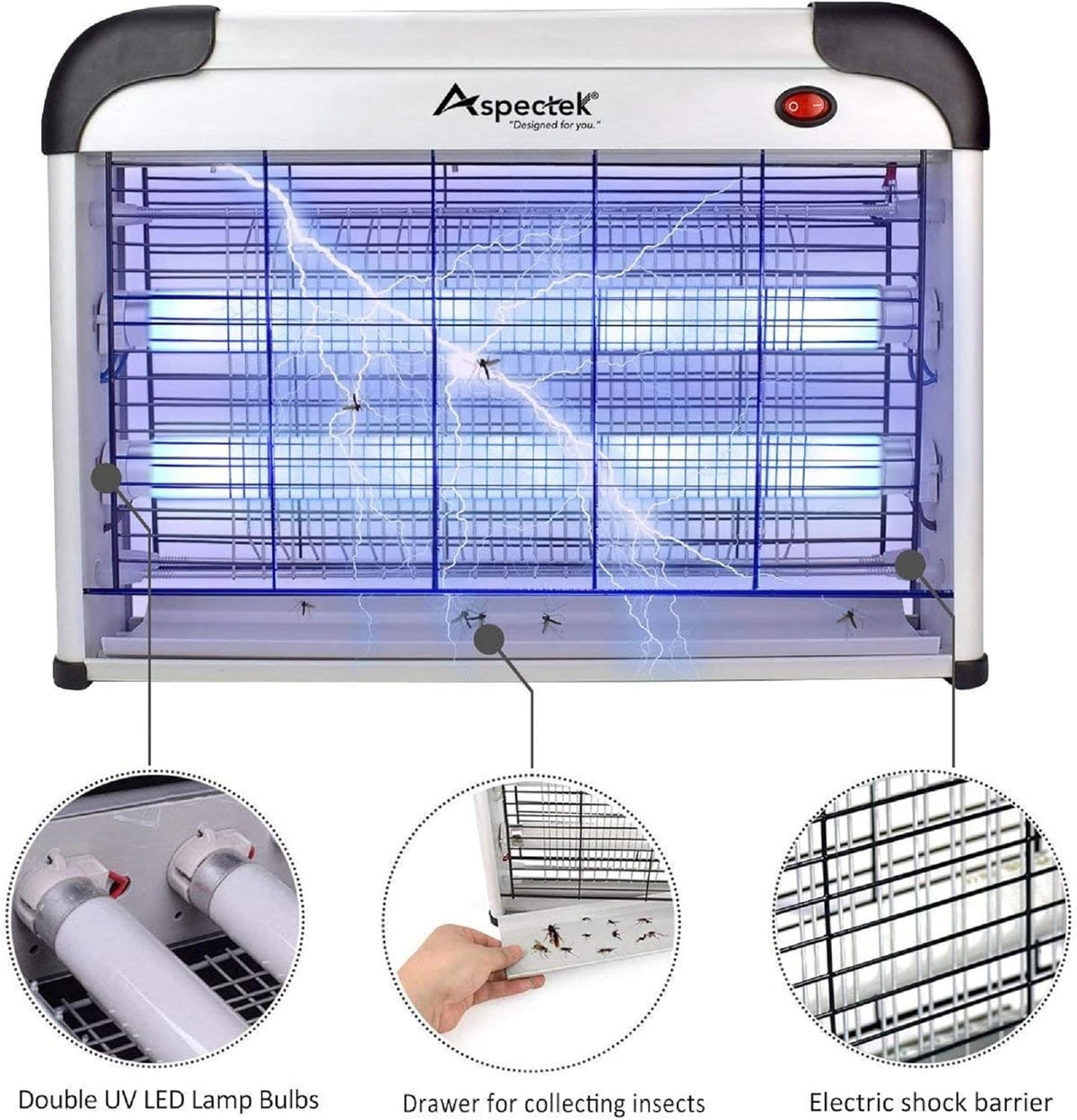 ASPECTEK Insect Killer, Bug Zapper, Powerful 20W Electronic Indoor Fly Zapper, Mosquito