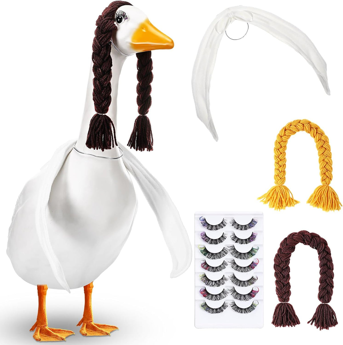Aliceset 6 pcs Porch Goose Wings with Wigs Eyelash Cute Goosey Braid Wigs PoseAble Wings Reusable