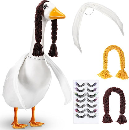 Aliceset 6 pcs Porch Goose Wings with Wigs Eyelash Cute Goosey Braid Wigs PoseAble Wings Reusable
