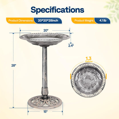 VIVOHOME Bird Bath for Outside, Polyresin Pedestal Birdbath, Gray