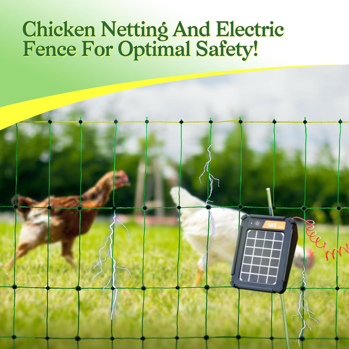 ANDMON Electric Poultry Netting, 48" x 164' Electric Fence Netting with Double Spiked Fiberglass
