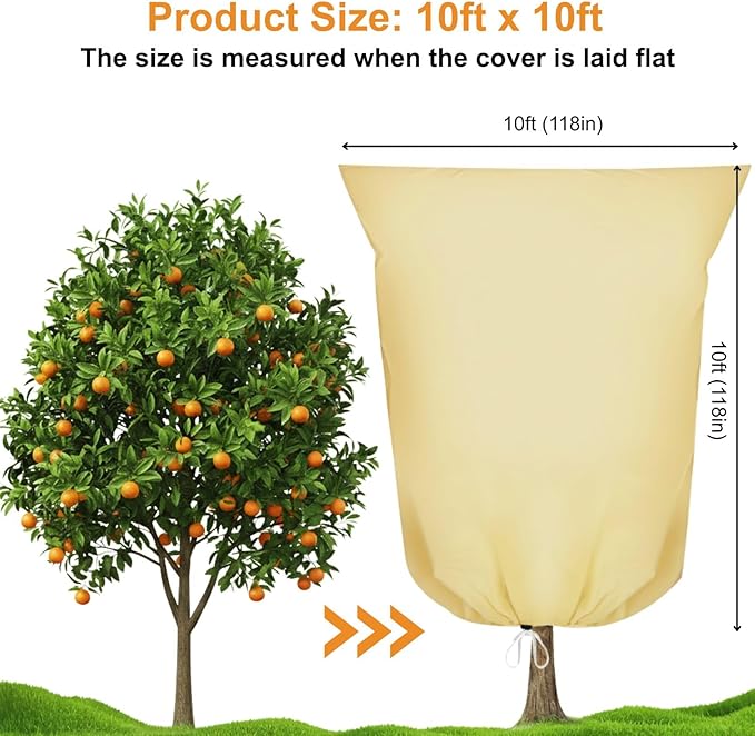 Plant Covers Freeze Protection, 10ft x 10ft Extra Large Tree Covers with Zipper & Drawstring, Frost