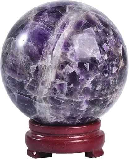 JIC Gem 3.1-3.5 inch(80-90mm) Large Crystal Ball Chevron Amethyst Healing Crystals Sphere with