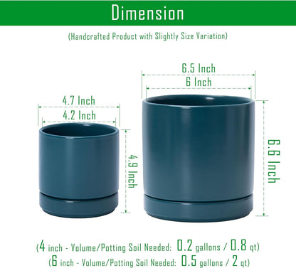 D'vine Dev 4.7 Inch & 6.5 Inch Ceramic Planter Pots for Plants with Drainage Hole and Saucer, Small