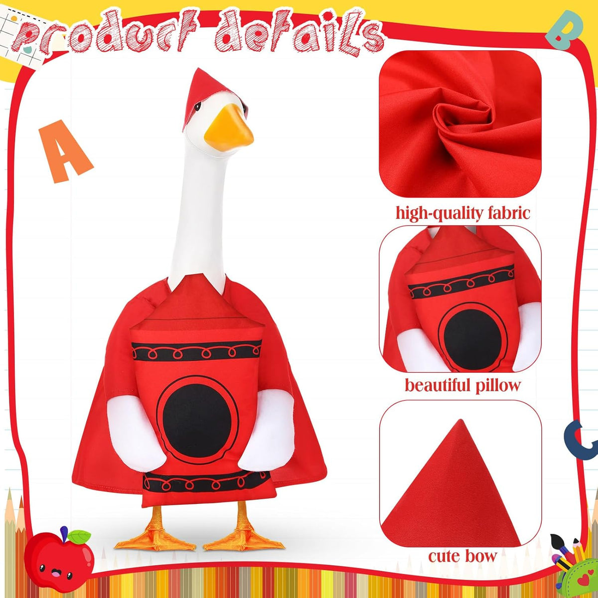 2 Pcs Porch Goose Outfit Halloween Geese Crayon Bus Teacher Cosplay Clothes for 23" Lawn Cement