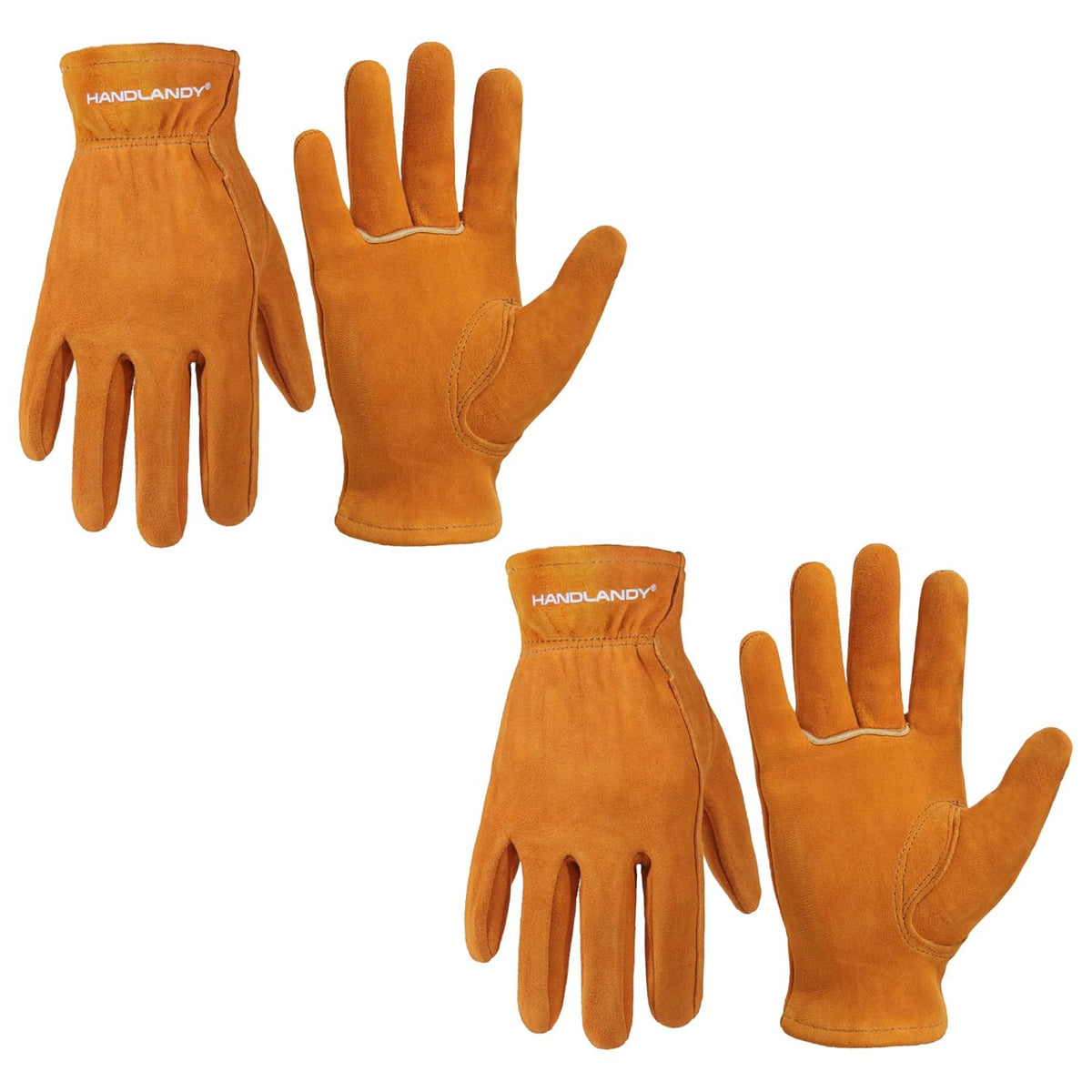 HANDLANDY 2 Pairs Kids Genuine Leather Work Gloves for ages 3-11, Children Gardening Gloves for