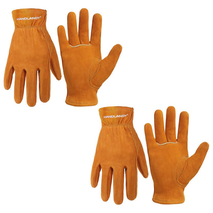HANDLANDY 2 Pairs Kids Genuine Leather Work Gloves for ages 3-11, Children Gardening Gloves for