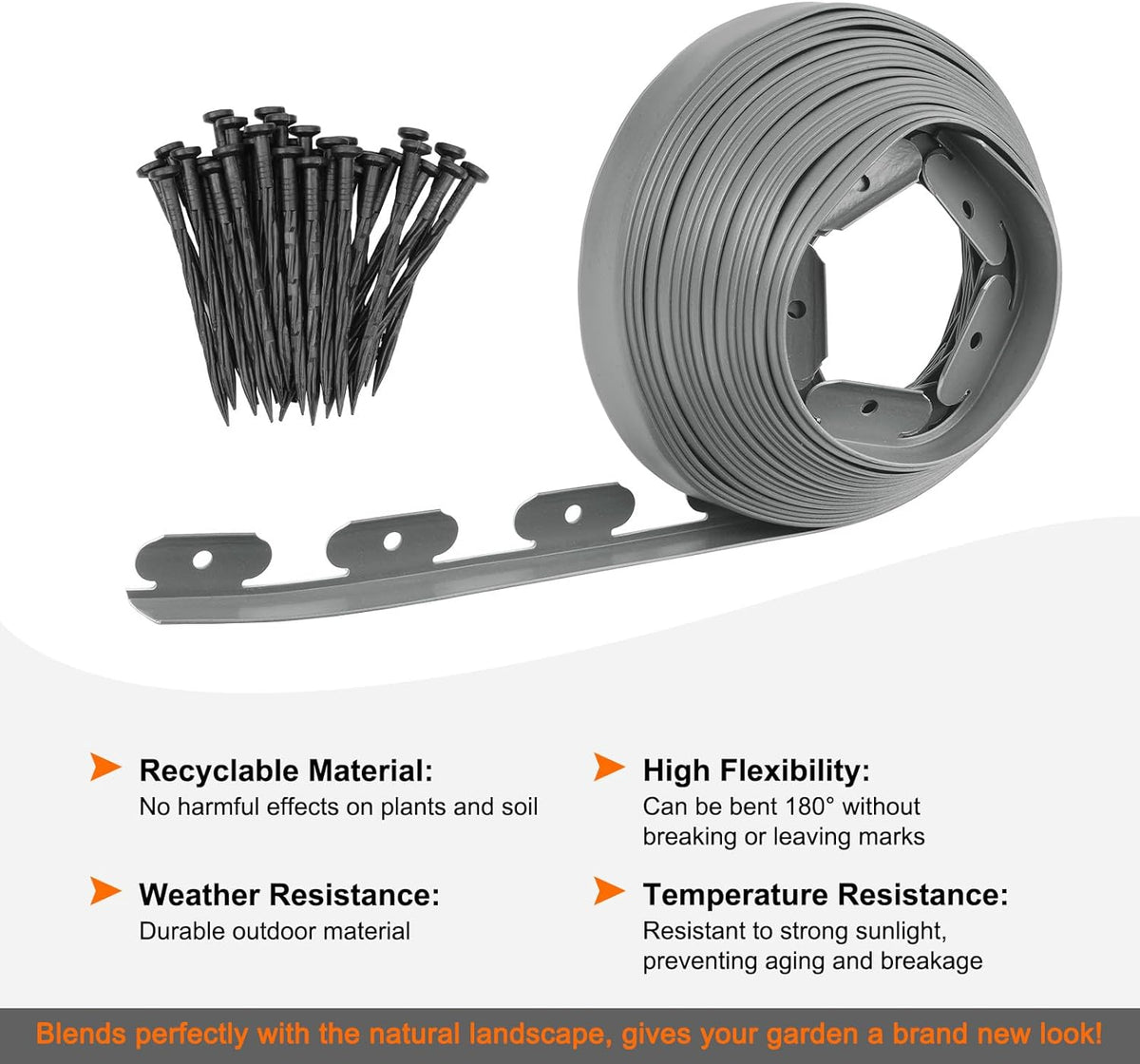 Garden Edging - 100 Feet Plastic Landscaping Edging Border with 93 Pack Spikes Apply to Flower