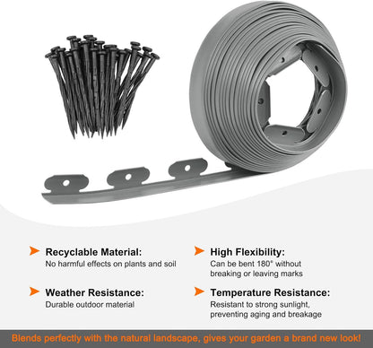 Garden Edging - 100 Feet Plastic Landscaping Edging Border with 93 Pack Spikes Apply to Flower