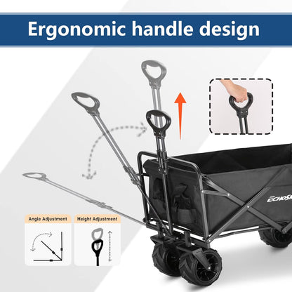 EchoSmile Heavy Duty 350 Lbs Capacity Collapsible Wagon, Outdoor Folding Camping Wagons, Grocery