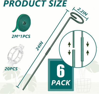 MAFONE 6 Pack 24inch Plant Support Stakes,Plant Stick for Two Sizes(12 or 24Inch) Garden Single