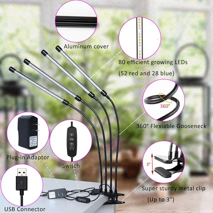 Plant Grow Lights for Indoor Plants Full Spectrum,80 LED Plant Lights for Indoor Growing with