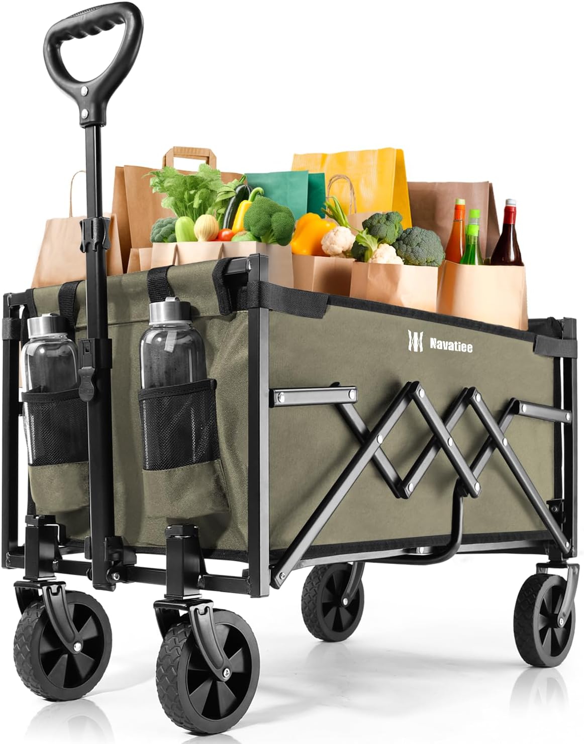 Navatiee Portable Foldable Collapsible Wagon with Wheels, 220lbs Weight Capacity Utility Grocery