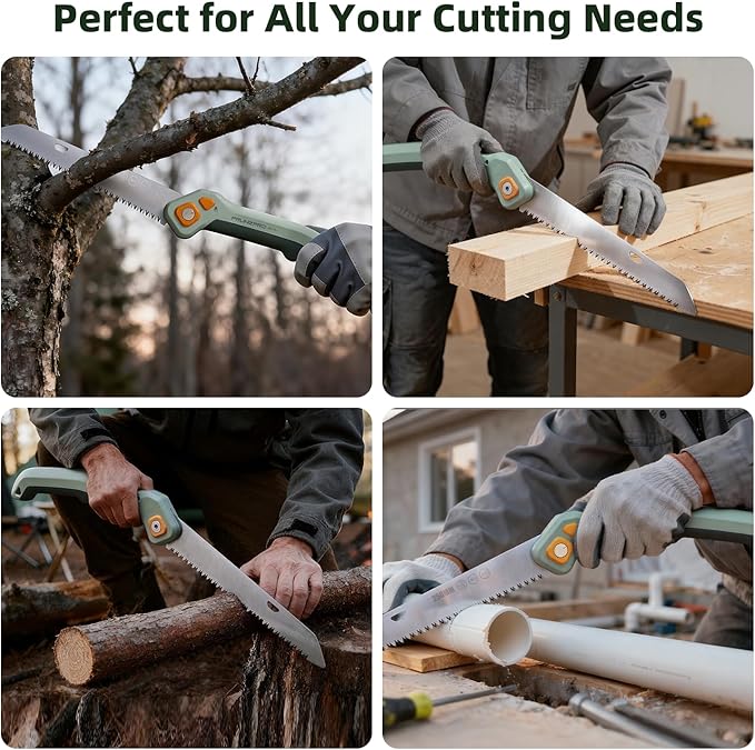 PrunePro Folding Saw Pruning Hand Saw for Wood Cutting with Triple-Cut SK5 Blade Camping Saw for