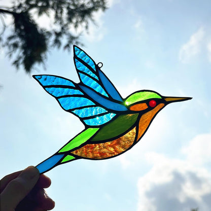 2 Packs Stained Glass Hummingbird Suncatcher Window Hanging Ornament, Stained Glass Birds