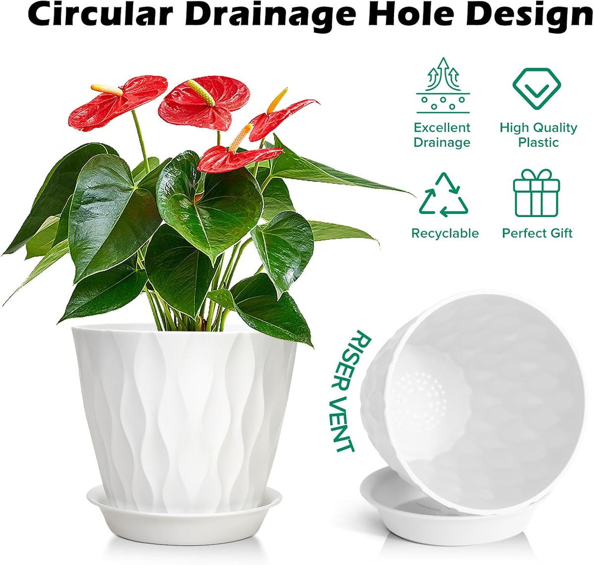 GARDIFE 7/6.5/6/5.5/5/4.5/4 inch Plant Pots, 7 Pack Flower Pots Indoor Outdoor, Planters with