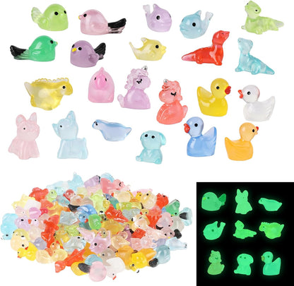 200 Pcs Tiny Resin Animals to Hide, Mini Luminous Resin Animals Bulk for Miniature Fairy Garden
