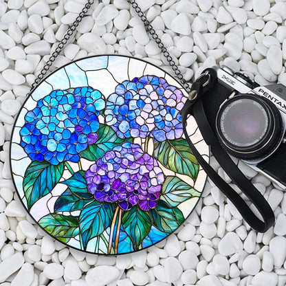 Handmade Hydrangea Flower Stained Glass Suncatcher - Vibrant Window Décor for