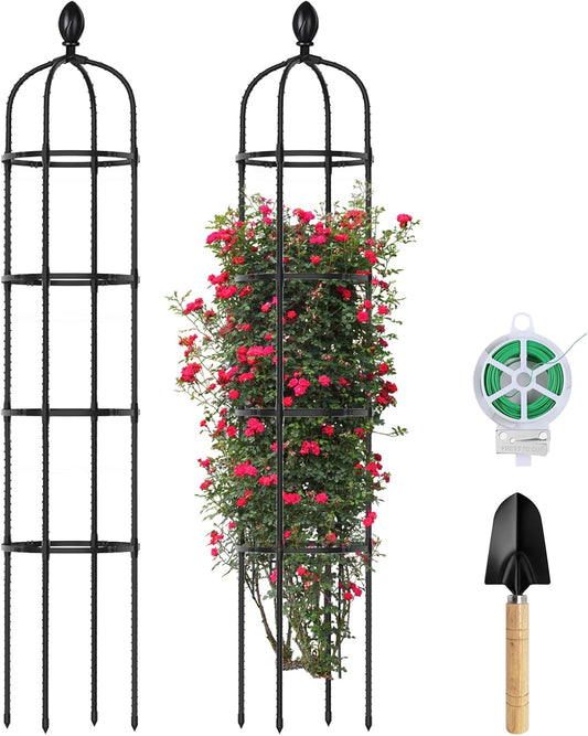 2 Pack 6Ft Tall Garden Obelisk Trellis for Climbing Plants Outdoor, Rustproof Plant Trellis Garden