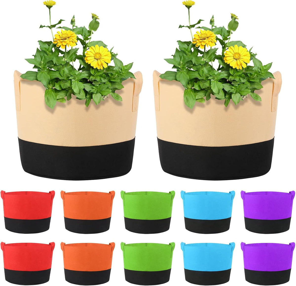 12 Pack Multicolor 10 Gallon Grow Bags - Fabric Plant Pots with Handles for Outdoor Garden and