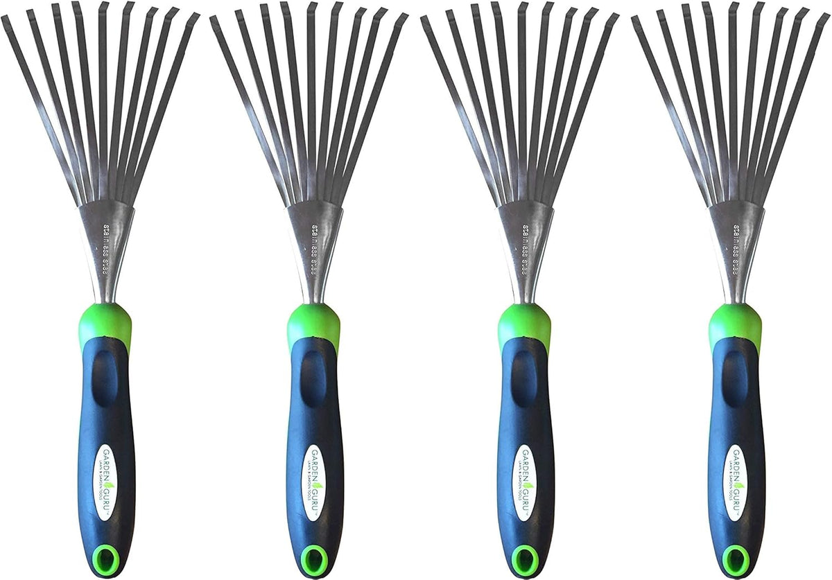 Garden Guru Stainless Steel Hand Rake Soil Tiller with Ergonomic Handle, Great for Gardening