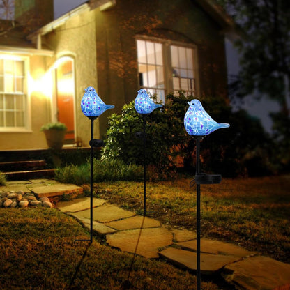Afirst Decorative Solar Lights Outdoor Solar Bluebird Stake Lights Hand Blown Glass Decorative