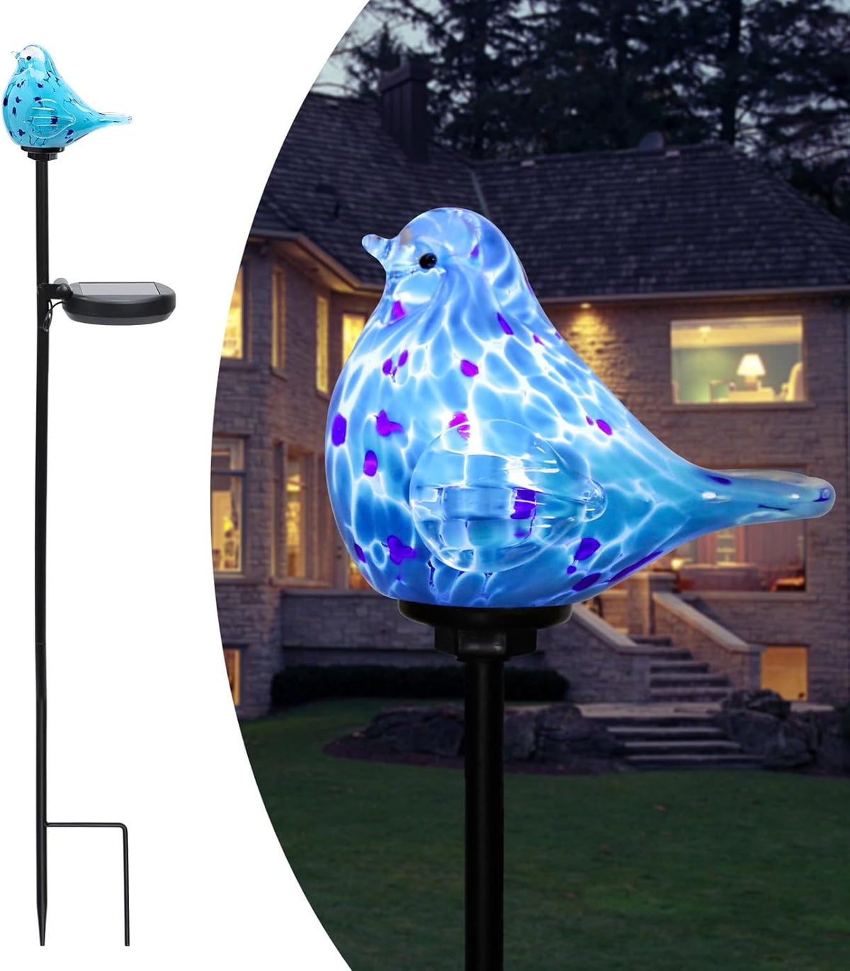 Afirst Decorative Solar Lights Outdoor Solar Bluebird Stake Lights Hand Blown Glass Decorative