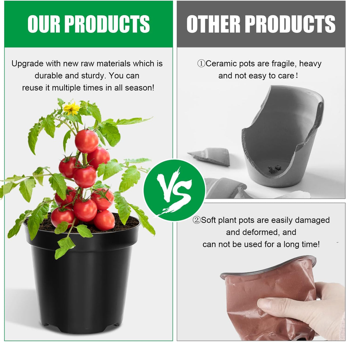 40 Pack 4 Inch Plant Nursery Pots with Mesh Pad, Sturdy Plastic Flower Planter Pots with Drainage