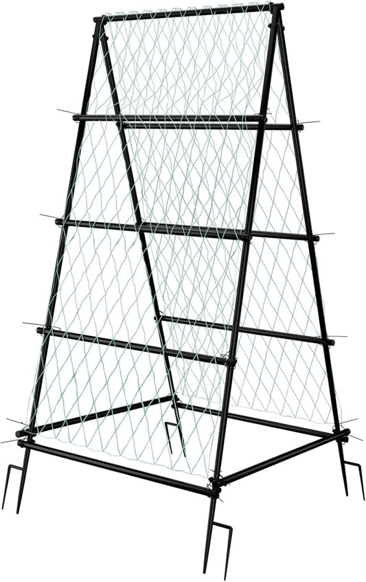 unho Garden Trellis for Climbing Plants with Tough Nylon Netting, 6ft Tall Sturdy Rustproof Metal