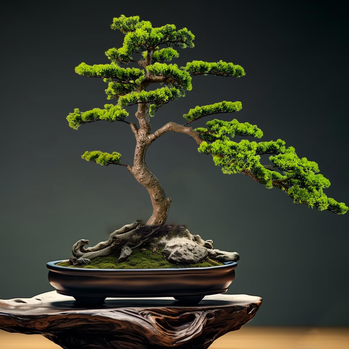 3ft（43in） Artificial Bonsai Tree Juniper Faux Plants Indoor Big Fake Plants Decor with Ceramic Pots