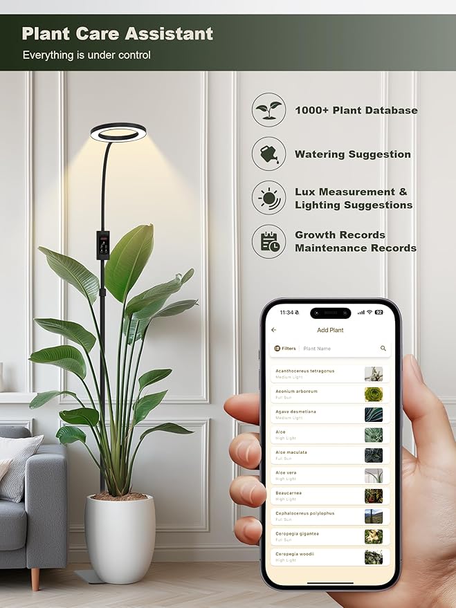 GLOWRIUM Smart Grow Lights for Indoor Plants, 24W Full Spectrum Plant Lights, Bluetooth App &
