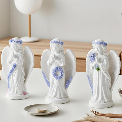 Lavender Praying Angel Statues, Handmade Resin Craft Home Decor, Indoor & Outdoor Winged Angel