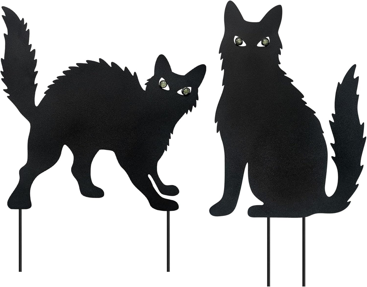 WAIU Halloween Metal Cat Yard Stakes Glow in The Dark Black Cat Silhouette Outdoor Decor for Garden