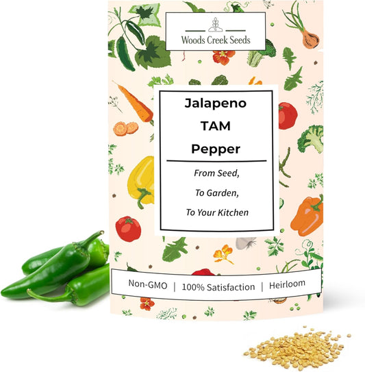Woods Creek Seeds: Jalapeño TAM Hot Pepper Seeds for Planting - Over 180 Heirloom Non-GMO Jalapeno