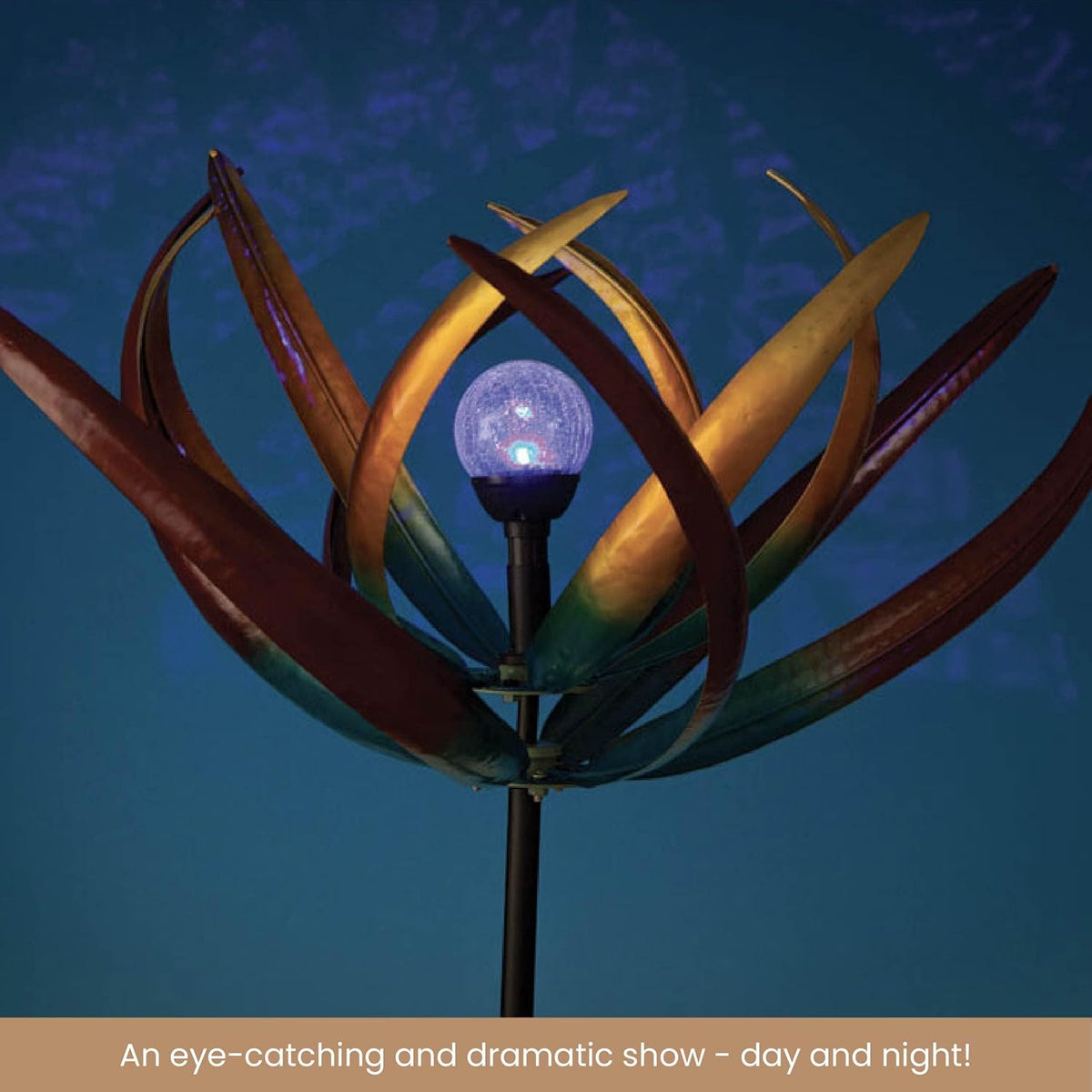 Bits and Pieces - 74" Multi-Color Tulip Wind Spinner - Yard Decorations - Solar Powered Glass Ball